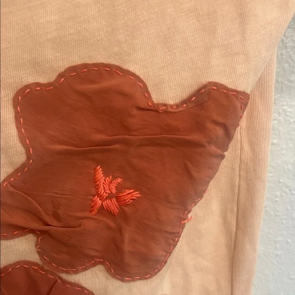 J. Crew Peach V-Neck Tee with Red Floral Accents NWT - Picture 5 of 7